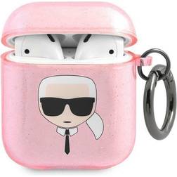 Karl Lagerfeld Karl's Head Silicone Glitter Case Apple AirPods 1/2 - Rose