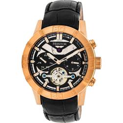 Heritor Automatic Rose Gold & Black Leather 44mm Black