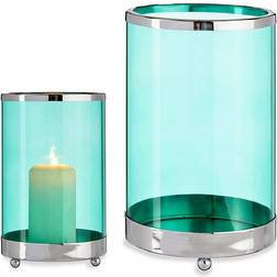 Gift Decor Lyseholder Sølvfarvet Blå Cylinder Metal Glas (12,2 x 19,5 x 12,2 cm) Fyrfadsstage