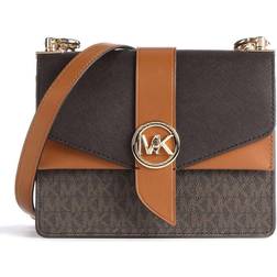 Michael Kors MK Petit sac à bandoulière Greenwich en cuir saffiano à couleurs contrastées avec logo Marron ONE SIZE