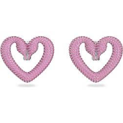 Swarovski Heart Una Clip Earrings - Silver/Pink