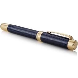 Parker Duofold Centennial Fountain Pen Prestige Blue Chevron Fine Solid Gold Nib Black Ink and Convertor Premium Gift Box