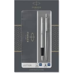 Parker Jotter Ballpoint Pen & Fountain Pen Duo Gift Set Blue Ink Stainless Steel