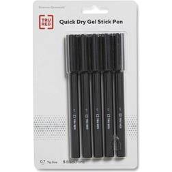 Quick Dry Gel Pen, Stick, Medium 0.7 mm, Black Ink, Black Barrel,5PK Black