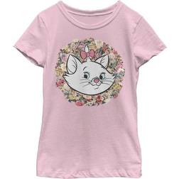 Fifth Sun Girl's Aristocats Floral Marie White Kitten T-shirt - Light Pink