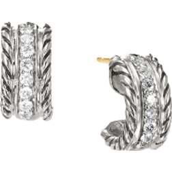 David Yurman Petite Huggie Hoop Earrings - Silver/Gold/Diamonds