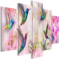 Arkiio Colourful Hummingbirds (5 Parts) Wide Pink 200x100 Tavla