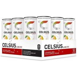 Celsius 5640054 12 oz Sparkling Fuji Apple Pear Fitness Drink Pack of 12