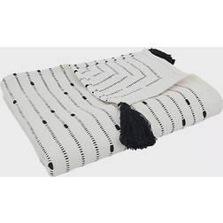 Saro Lifestyle Striped Tassel Blankets Black, White (152.4x127cm)