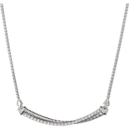 David Yurman Crossover Bar Necklace - Silver/Diamonds