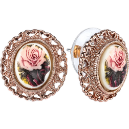 1928 Jewelry Flower Button Earrings - Rose Gold