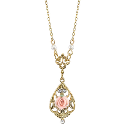 1928 Jewelry Porcelain with Crystal Accent Necklace - Gold/Diamonds