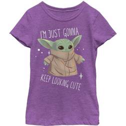 Fifth Sun Girl's Star Wars The Mandalorian The Child Looking Cute T-shirt - Purple Berry (STMD00207GTS)