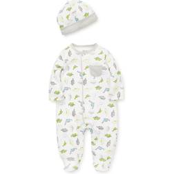 Little Me Tiny Dinos Footed One-Piece & Hat - White