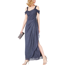 Alex Evenings Cold-Shoulder Draped Metallic Gown - Smoke