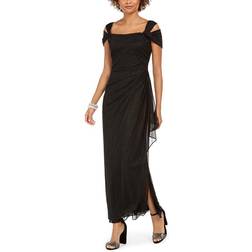 Alex Evenings Cold-Shoulder Draped Metallic Gown - Black