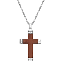 Lynx Cross Pendant - Silver/Brown