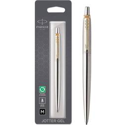 Parker Jotter Gel Pen Stainless Steel Gold Trim Medium Point 0.7mm Black Ink