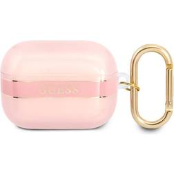 Guess AirPods Pro Cover Printed Stripe & Gold Hook Lyserød