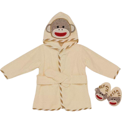 Baby Starters Infant's ock Monkey Hooded Bath Robe Slipper Set of 3 - Ivory