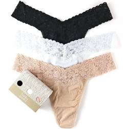 Hanky Panky Supima Cotton Original Rise Thongs 3-pack - Black/White/Chai