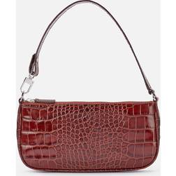 BY FAR Rachel Croc-Embossed Leather Shoulder Bag Brown