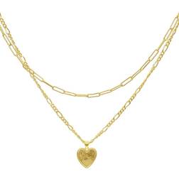 Adornia Paper Clip and Figaro Heart Chain Set - Gold