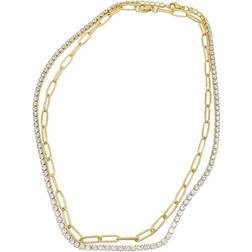 Adornia Paper Clip Chain and Tennis Necklace Set - Gold/Transparent