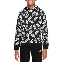 Nike Boy's Sportswear Allover Print Futura Pullover Hoodie - Black/White (DJ5508-010)