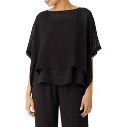 Eileen Fisher Bateau Neck Silk Crop Poncho - Black