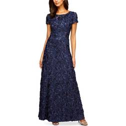 Alex Evenings Rosette A-Line Gown - Navy