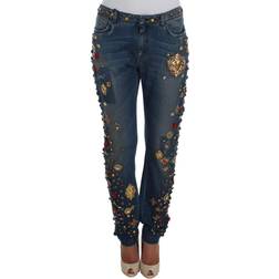 Dolce & Gabbana Crystal Roses Heart Embellished Jeans - Blue