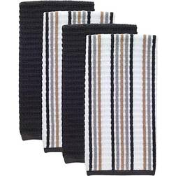 T-fal Solid and Stripe Waffle Terry Kitchen Towel Black (26x16cm)