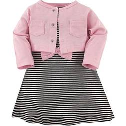 Hudson Cardigan & Racerback Dress - Pink & Black Stripes (10150724)