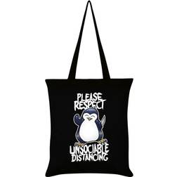 Please Respect Unsociable Distancing Tote Bag (One Size) (Black/White) Psycho Penguin