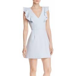 French Connection Whisper Ruffled V-Neck Mini Dress - Light Dream Blue