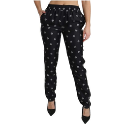 Dolce & Gabbana Printed Mid Waist Skinny Silk Pants - Black