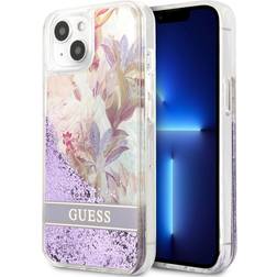 Guess iPhone 13 Mini Cover Liquid Glitter Flower Pattern Lilla