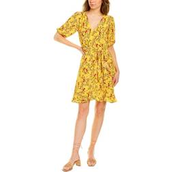 Julia Jordan Puff Sleeve Floral Faux Wrap Dress - Yellow Multi