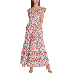 Betsey Johnson Strawberry-Print Voile Ruffled-Neck Maxi Dress - Snow White