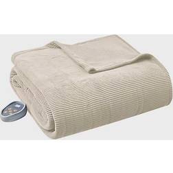 Beautyrest Heated Ribbed Micro Fleece Blankets Brown (213.36x157.48)