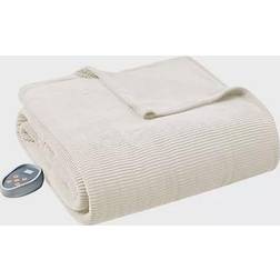 Beautyrest Heated Ribbed Micro Fleece Blankets Beige (228.6x213.36cm)