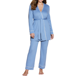 Cosabella Bella Curvy 3 Piece Set with Robe - Blue Diamond/Moon Ivory