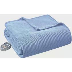 Beautyrest Heated Ribbed Micro Fleece Blankets Blue (254x228.6cm)