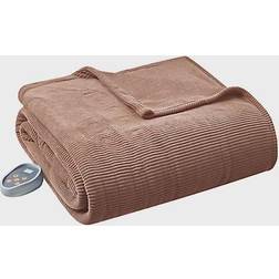 Beautyrest Heated Ribbed Micro Fleece Blankets Brown (213.36x157.48)