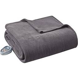 Beautyrest Heated Ribbed Micro Fleece Blankets Gray (213.36x157.48)