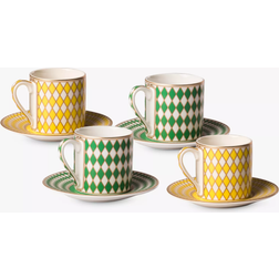 Polspotten Chess Espressotasse 4er Set 8x5,9x6 cm - Grün, Gelb, Gold/Matt Glasiert/LxBxH 8 x 5,9 x 11,7 cm Taza