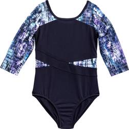 Rainbeau Moves Girl's Seismic Waves 3/4 Sleeve Mesh Leotard - Black (RB6833G)