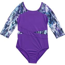 Rainbeau Moves Girl's Seismic Waves 3/4 Sleeve Mesh Leotard - Purple (RB6833G)