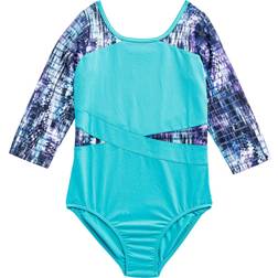 Rainbeau Moves Girl's Seismic Waves 3/4 Sleeve Mesh Leotard - Aqua/Turquoise (RB6833G)